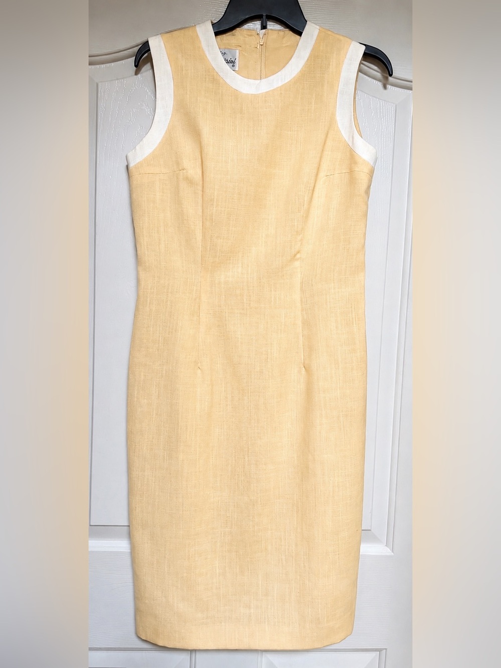 Oleg Cassini Size 6 Butter Yellow Ivory Sheath Dress Vintage Mod Lined